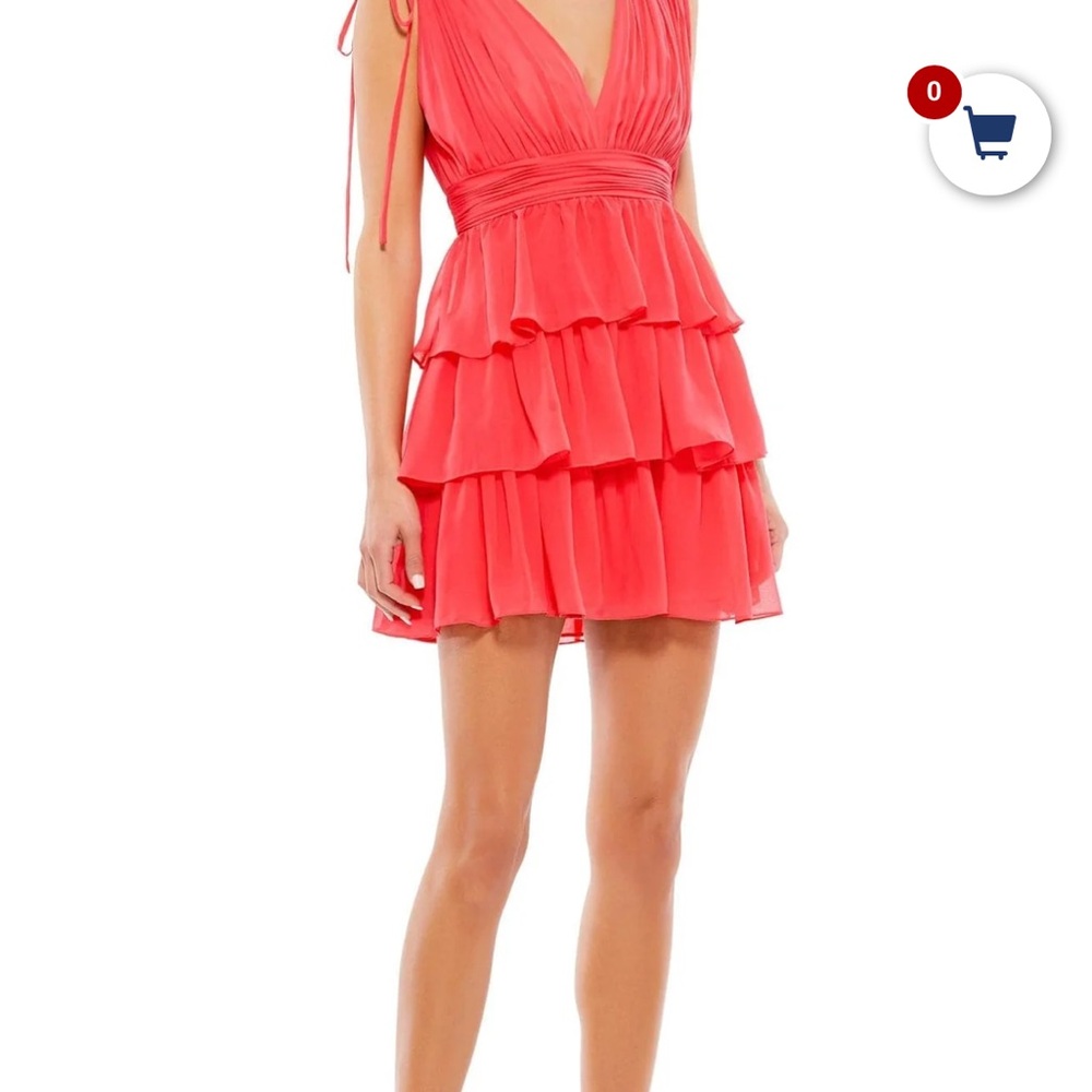 Mac Duggal Vibrant Coral Tiered Mini Dress
